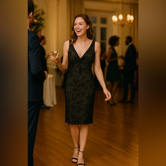 Laundry By Shelli Segal Dresses & Skirts - Laundry By Shelli Segal Sleeveless Nude Dress With Black Lace Overlay- Size 8